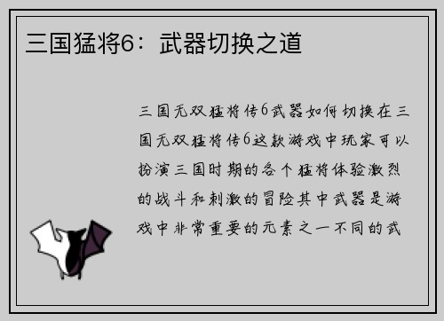 三国猛将6：武器切换之道